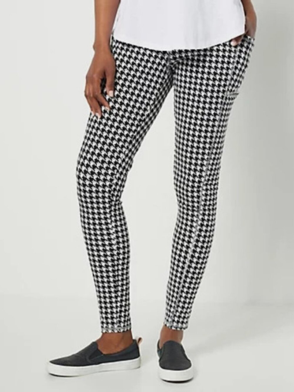 Denim & Co Active Tall Duo Stretch Pant w/Side Pocket Black Houndstooth Tall XXS